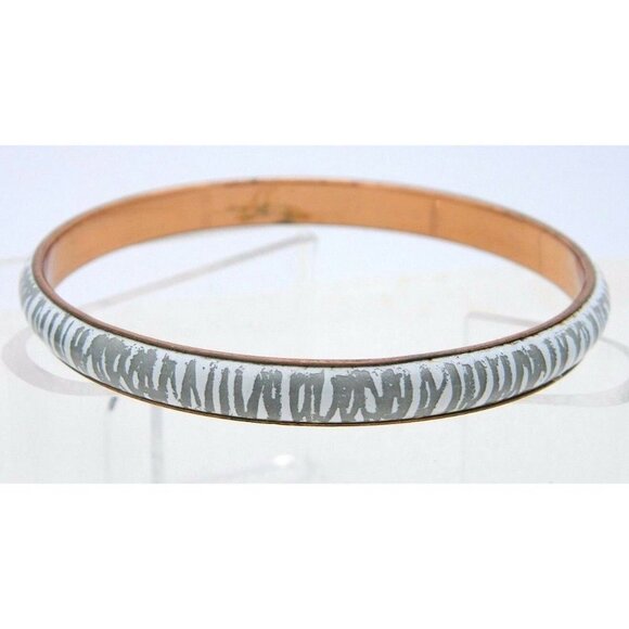 MATISSE RENOIR White Grey Gray Stripe Enamel Copper Bangle Bracelet - Picture 1 of 5